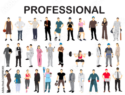 set of multi different group of people of different professions occupation 
