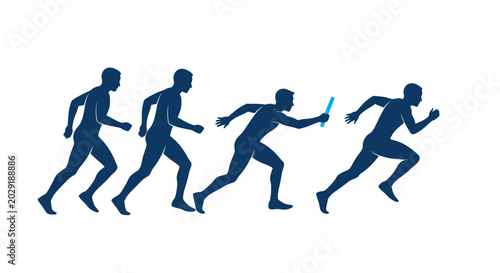 Obraz na plátně Relay Race Runners Silhouette, Teamwork, Competition, Sprinting, Athletics