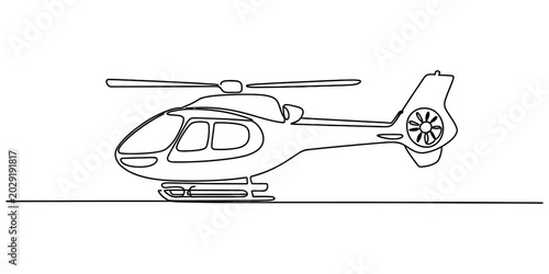 Bild auf Leinwand Continuous single line drawing of a helicopter flying in the air for travel and