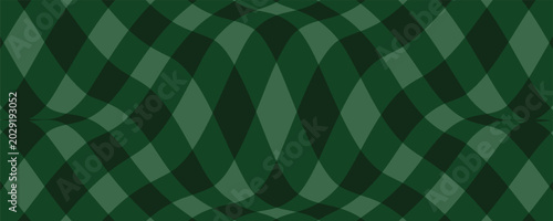 Christmas rhombus seamless pattern. Xmas plaid texture with gold line and stars. Green argyle geometric diamond abstract pattern. Christmas wrapping. Vector illustration isolated on green background.