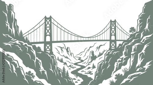 Fotografia Elevated suspension bridge crossing a rocky mountain canyon