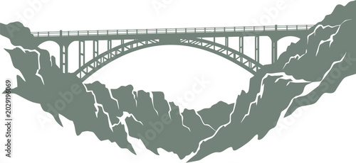 Foto High altitude arch bridge spanning a narrow mountain ridge