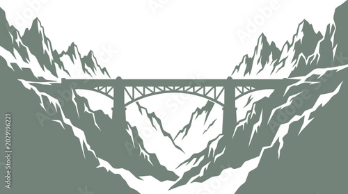 Bild auf Leinwand High mountain chasm arch bridge spanning between steep cliffs