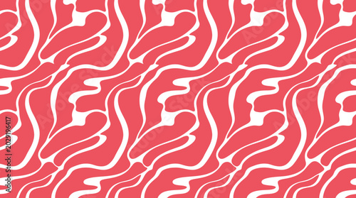 Photography Vibrant red and white abstract pattern fills the entire frame with wavy shapes