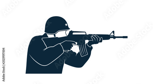 Tableau sur toile Soldier Aiming Rifle Silhouette Vector Illustration