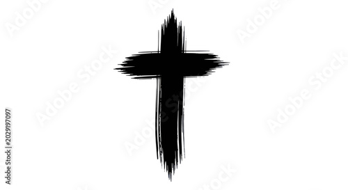 Schilderij op canvas Black Brush Stroke Cross on White Background - Christian Symbol