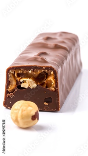 Chocolate nutty energy bar with hazelnut.