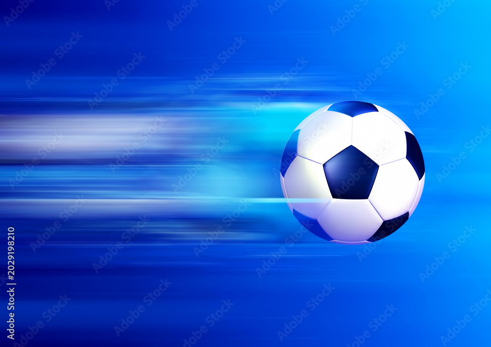 Naklejka premium 光のラインが流れるサッカーボールの抽象背景