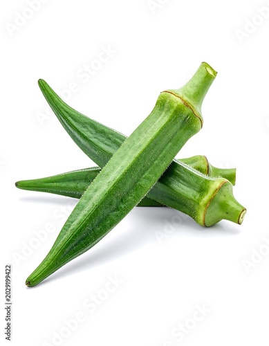 Fresh green okra on white background.