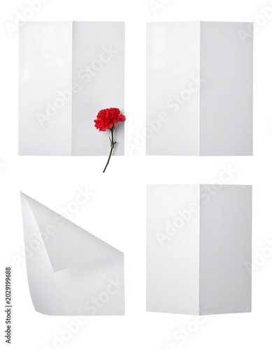 White paper sheets with red flower.