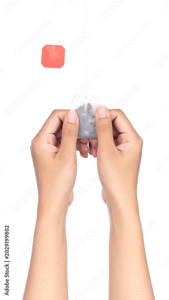 Fototapeta premium Person holding small gray object.