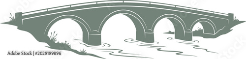 vector can be editable Close-up silhouette of stone arch bridge over flowing water