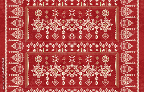 Schilderij op canvas Luxury ethnic floral pattern design in rich crimson red and gold-cream tones