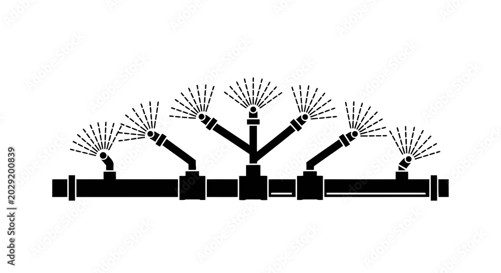 Foto Black sprinkler system with multiple heads.