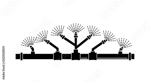 Fotografie Black sprinkler system with multiple heads.