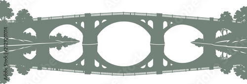 vector can be editable Reflection of a multi arch bridge creates a perfect circle in calm river water
