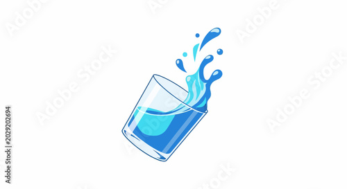 Vector illustration of a glass of water splashing on white background