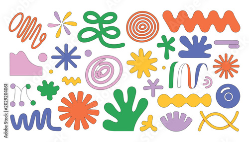 Fotografie Colorful Abstract Hand Drawn Doodle Shapes and Retro Scribble Elements Vector Se