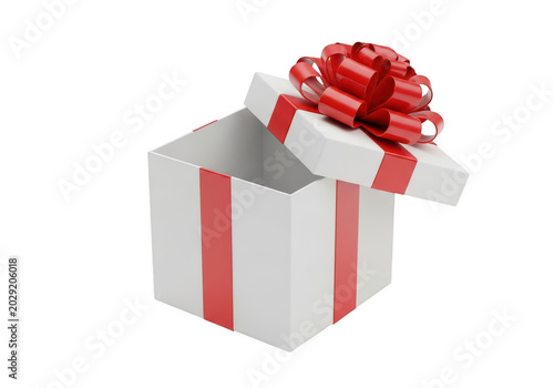 A beautifully wrapped gift box with a red ribbon and bow on top