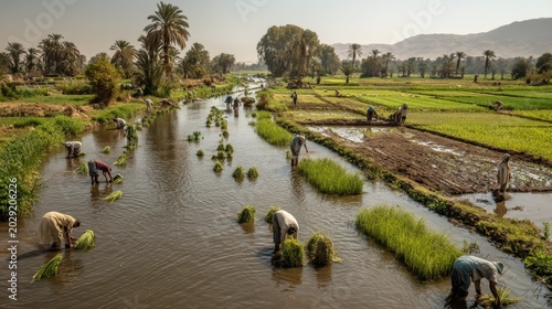 As the Nile overflows, rich soil feeds green fields while farmers plant and harvest together, relying on the river’s gifts to sustain the land and keep life’s cycle alive.
