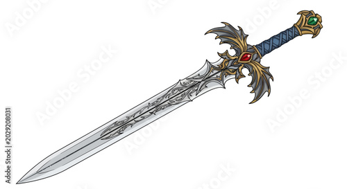 Tableau sur toile Ornate fantasy sword with jeweled hilt and engraved blade