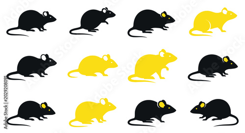 Quadro su tela Black and Yellow Mice Silhouettes Pattern