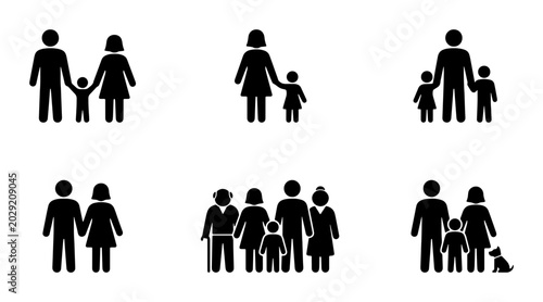 Bild auf Leinwand Family Icons Collection, Diverse Human Figures, Parental Love, Childcare, Genera