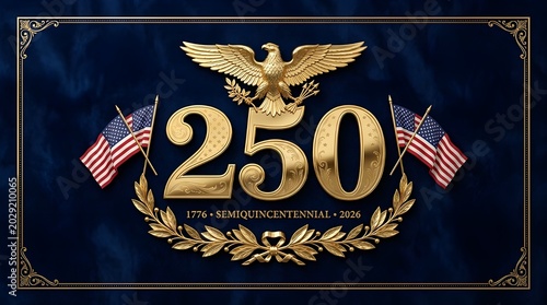 American 250 years anniversary badge with eagle and flags