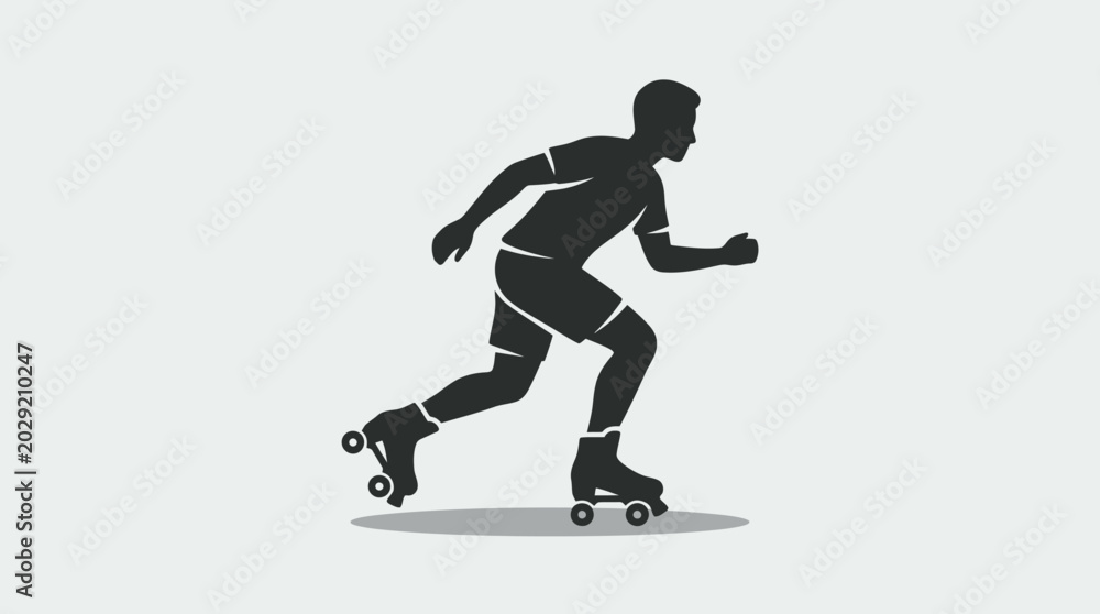 Fototapeta premium A minimalist flat vector silhouette illustration of a person roller skating.