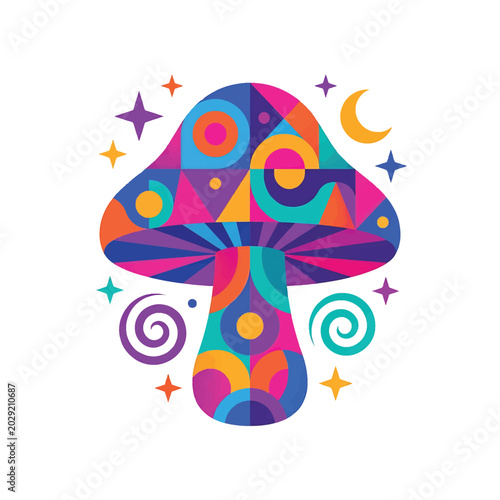 Tableau sur toile Colorful psychedelic mushroom with swirls.