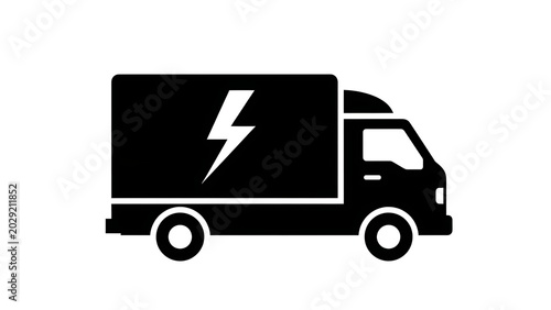 Black silhouette of a delivery truck with a lightning bolt graphic on the side panel