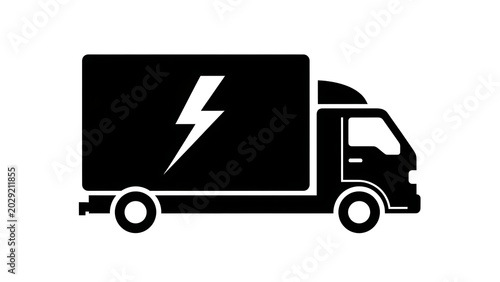 Fast delivery service concept with a black silhouette of a truck and lightning bolt icon