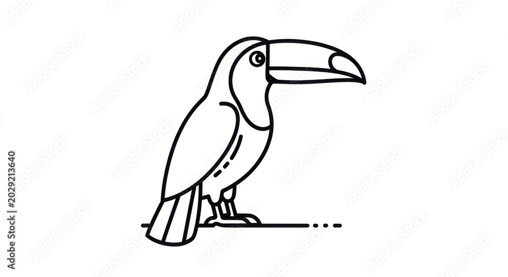 Obraz premium Line Drawing of Toucan Standing on Minimalist Perch