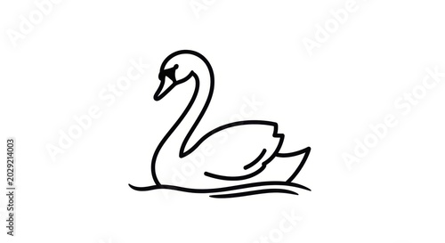 Minimalist Black Swan Line Drawing Swimming Gracefully on Calm Water Background
