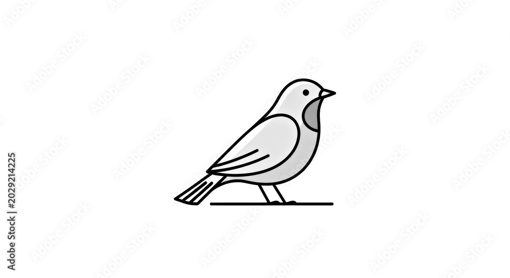 Fototapeta premium White and Gray Bird in Profile on Black Line Drawing for Minimalist Design