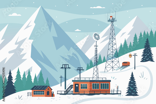 Fotografie High Tech Mountain Avalanche Center Background Wit