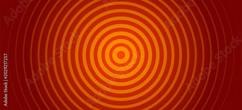 Hot red concentric circle background. Expanding waves with epicenter. Radial sound signal or vibration backdrop. Vector burn red ripple gradient wallpaper. Target symbol, radar or sonar icon concept