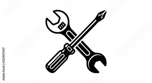 Tableau sur toile Crossed adjustable wrench and phillips screwdriver mechanical repair tools vecto