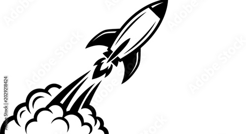 Fotografía Retro style rocket ship blasting off into space with smoke trails created as a dynamic vector image symbolizing business startups and innovation