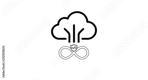 Obraz na płótnie A conceptual linear vector image showcasing a cloud with descending lines connec