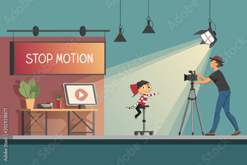 Fotografie Puppet Film Stop Motion Studio Scene With An Anima