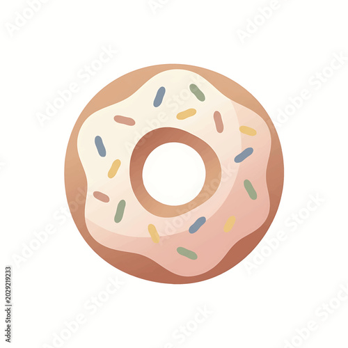 Foto Donut with pink frosting and sprinkles.