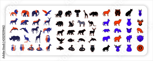 Photography Animal Icon web Collection Set in Flat Design Style, Wildlife and Pet Vector Ill