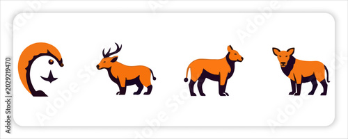 Photography Animal Icon web Collection Set in Flat Design Style, Wildlife and Pet Vector Ill