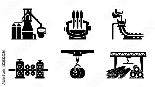 Tableau sur toile Industrial Manufacturing Icons: Steel Production, Metallurgy, Foundry Processes,