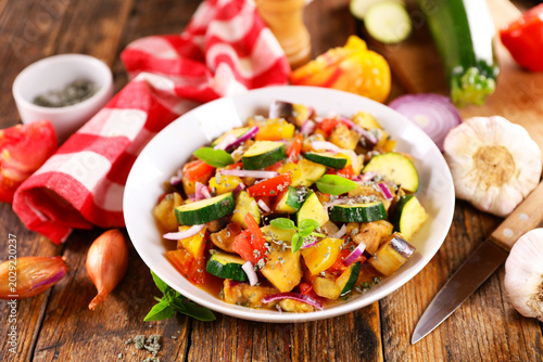 Konstfotografi Homemade french ratatouille stew with zucchini, eggplant and herbes de provence