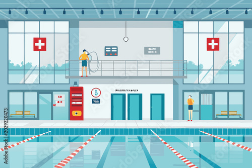 Quadro em tela Smart Public Swimming Safety Center Background Wit