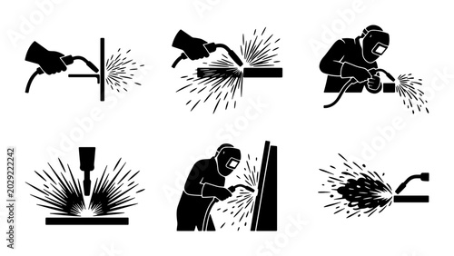 Schilderij op canvas Welding Icons Set, Industrial Process Graphics, Metal Fabrication Symbols, Safet