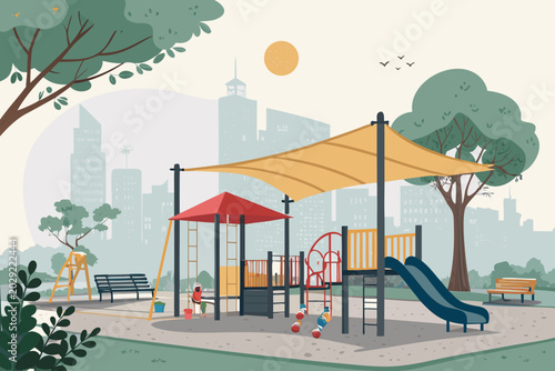 Konstfotografi Urban Solar Shaded Playground Background With Cano