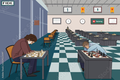 Tableau sur toile Wide Chess Grandmaster Tournament Hall Scene With